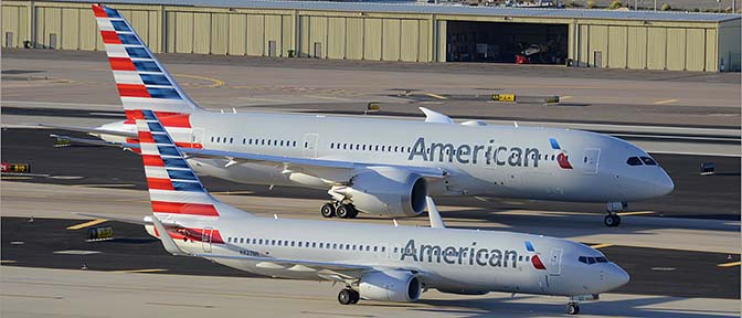 American Boeing 737-823 N827NN and American Boeing 787-823 N801AC, Phoenix Sky Harbor, March 10, 2015